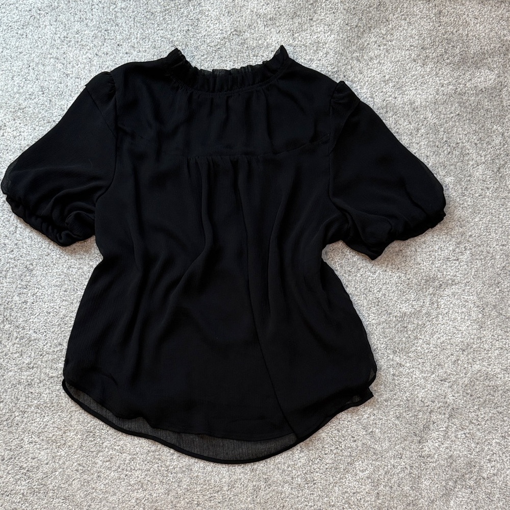 LOFT Black High Neck Puff Sleeve Blouse